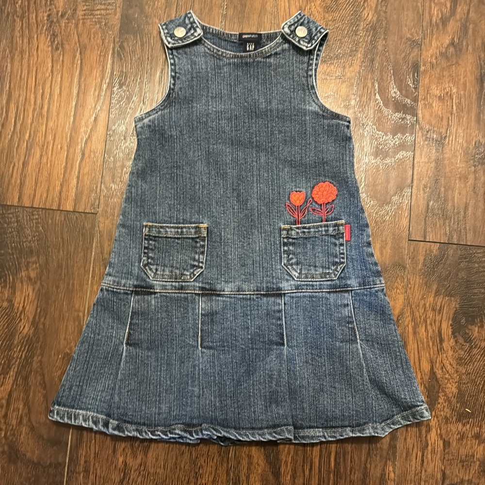 Baby Gap GapStretch Toddler 3 Denim Pink Flower Jumper Dress